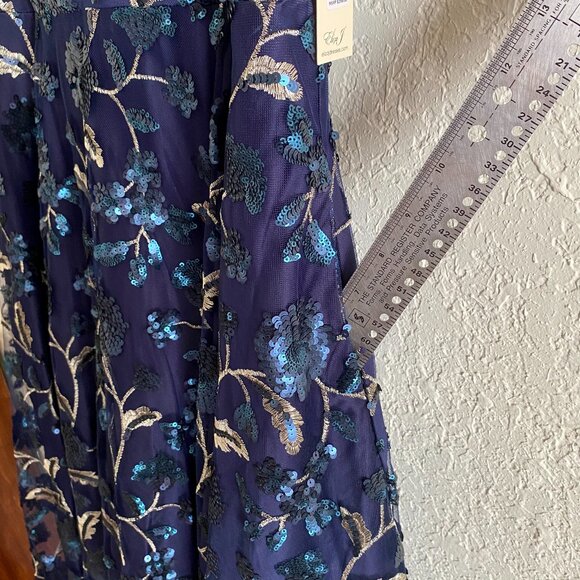 New Eliza J Dress 10 Navy Sequin Floral Embroidery Illusion Fit & Flare Midi NWT - Picture 11 of 14